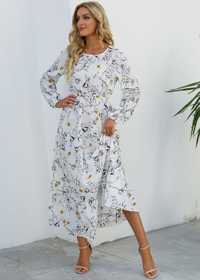 Mia™ Feestelijke Witte Bohemian Jurk Met Bloemen Print Midi