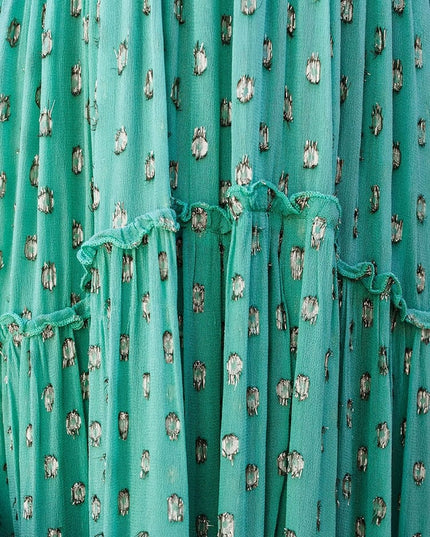 Evi™ Groene Maxi Jurk Met V-hals En Zomers Ibiza Printje