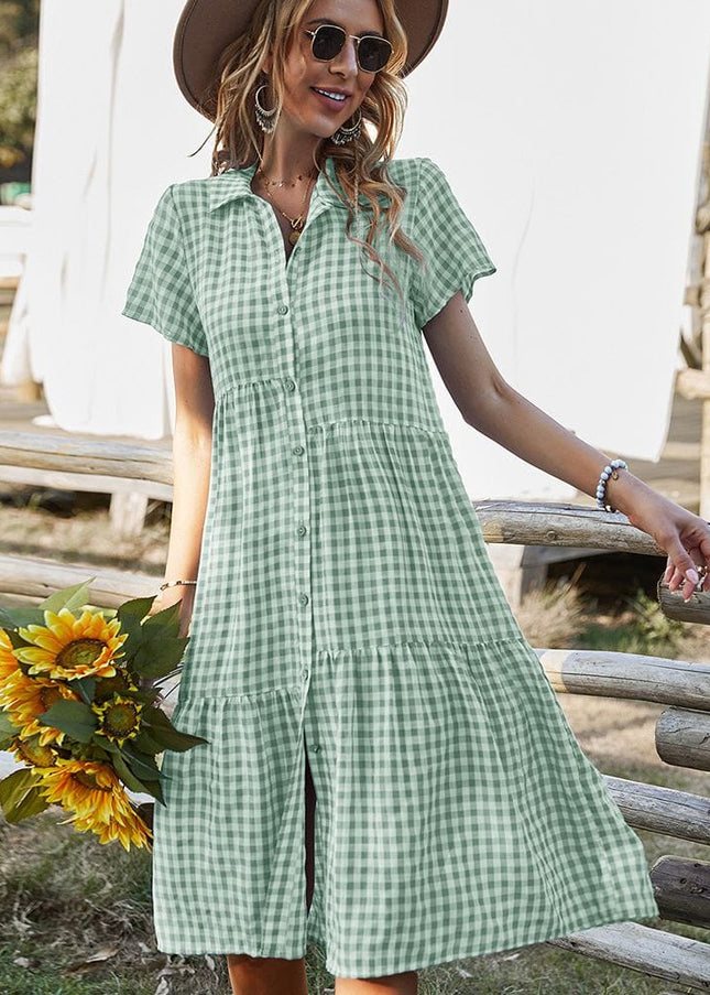 Hailey™ - Ibiza Stijl Midi Jurk Met Wit En Groene Blokjes