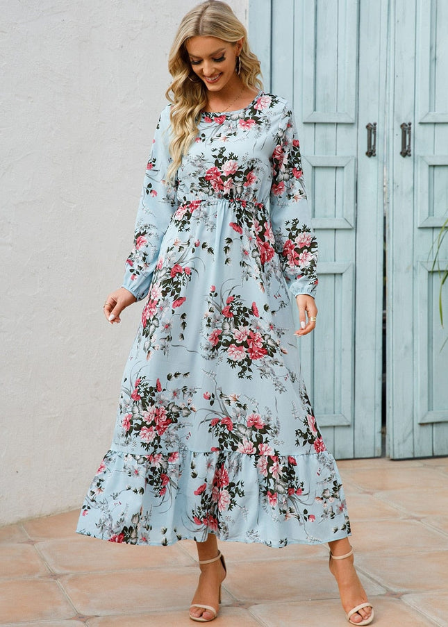 Loua™ Lichtblauwe Zomerse Ibiza Jurk Met Bloemenprint