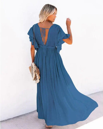 Anouk™ - Maxi Marineblauwe Ibiza Strandjurk