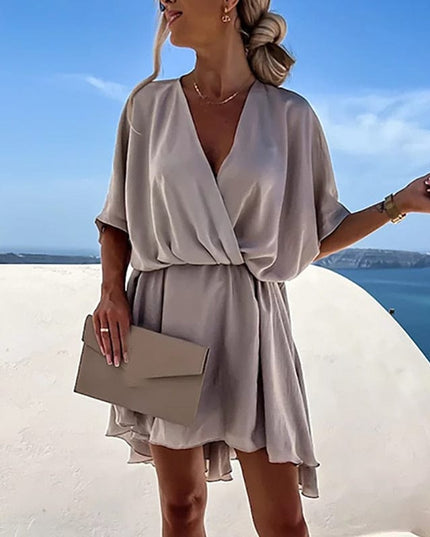 Lina™ - Beige Boho Jurk Met V-hals