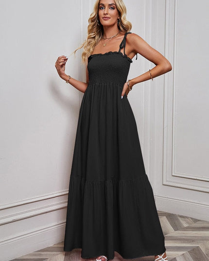 Saar™ Zwarte Simpele Maxi Jurk Met Spaghetti Bandjes