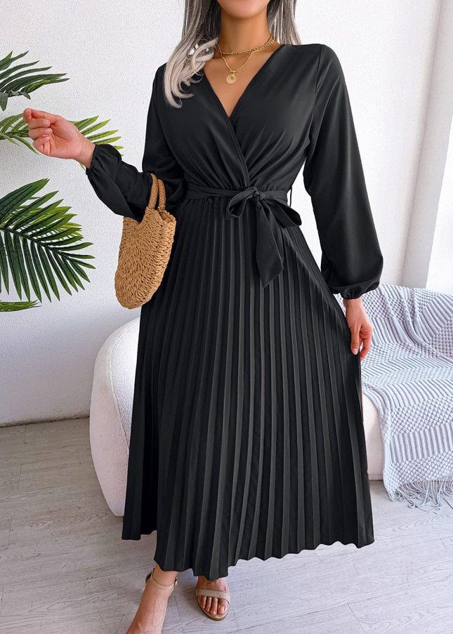 Amy™ Zwarte Elegante Maxi Jurk Met V-hals Feestelijke Boho Stijl